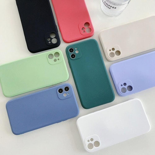 Cube straight side liquid silicone Case  for iPhone 12 series