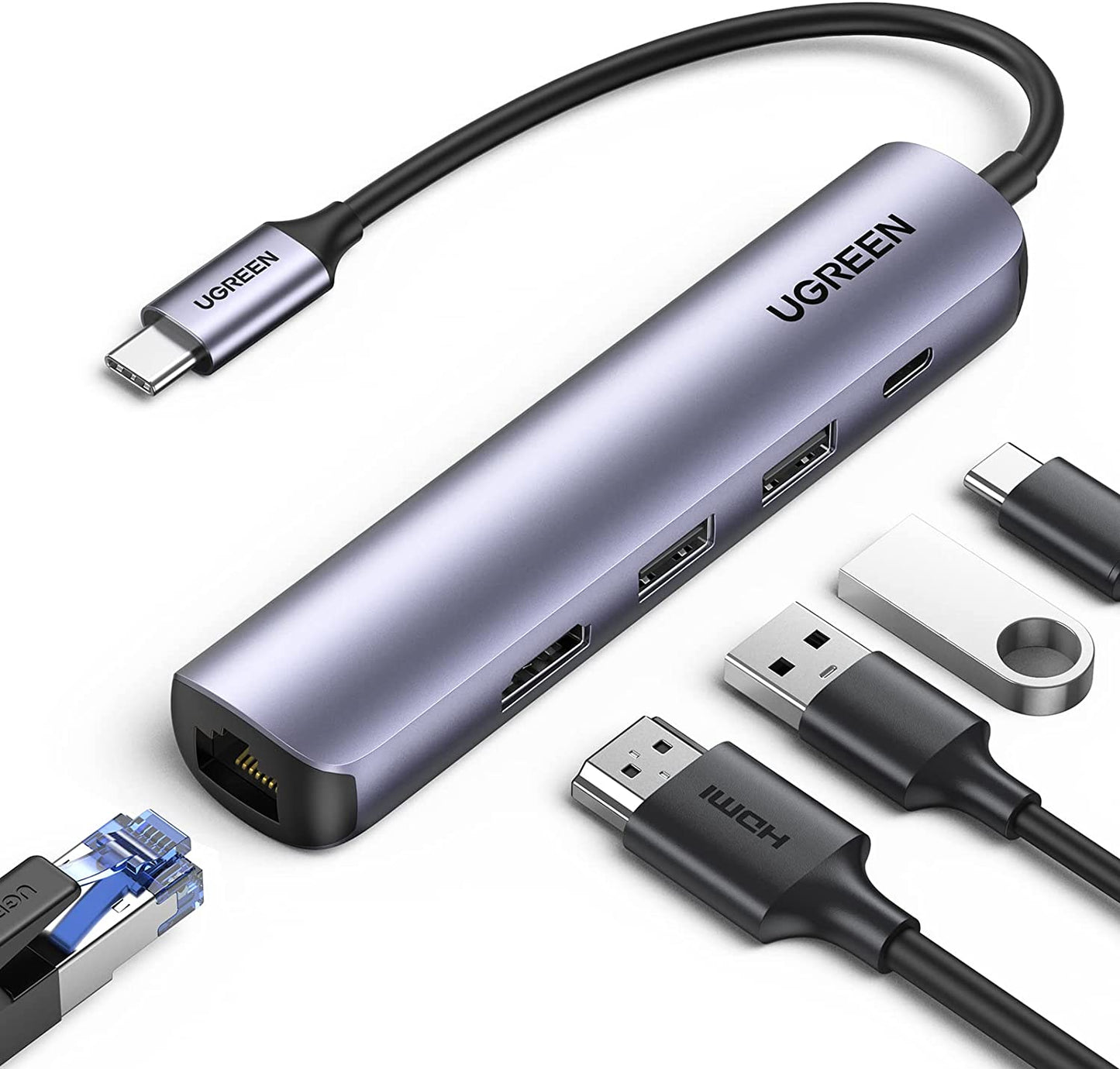 UGREEN 5 合 1 Type-C 扩展坞，USB-C 转 HDMI 转换器 4K60Hz 分配器集线器