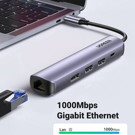 UGREEN 5 合 1 Type-C 扩展坞，USB-C 转 HDMI 转换器 4K60Hz 分配器集线器